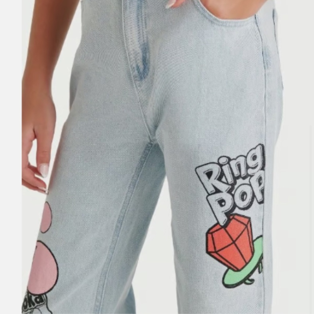 Justice Girls 14 Ring Pop Bazooka Jeans Y2K Candy Graphic Denim Pants